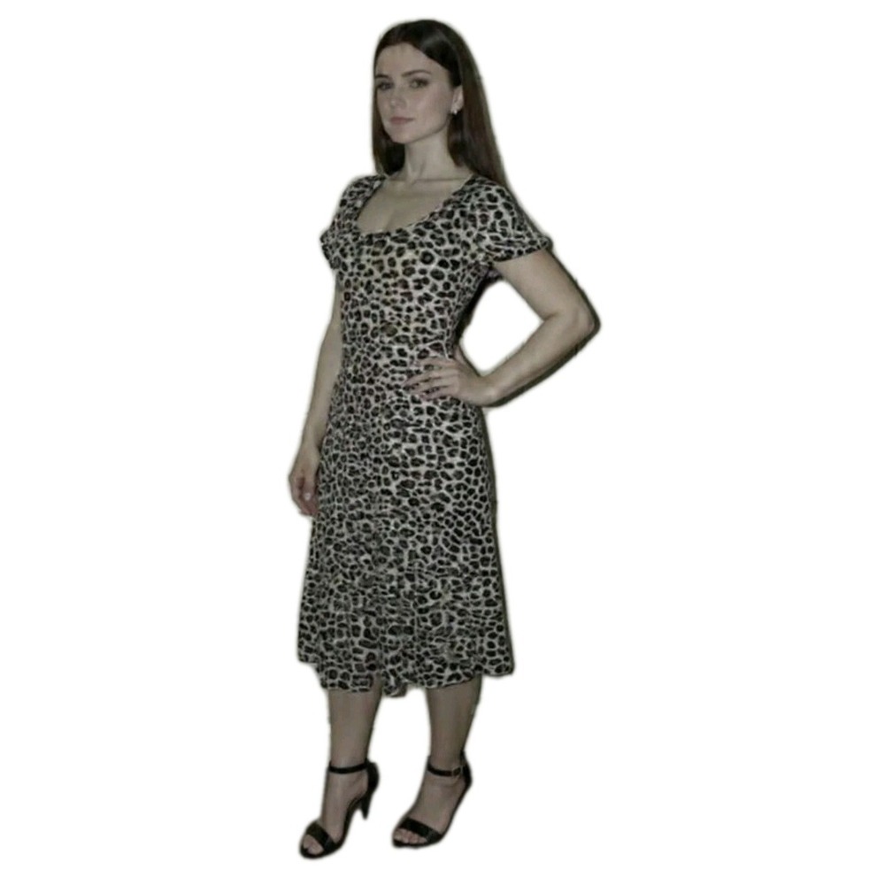 Jessica Simpson Size M Leopard Print Ribbed Midi Sheath Slit Dress Stretchy